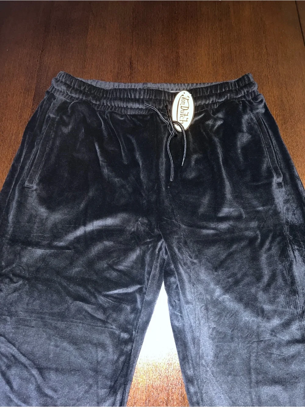 Von Dutch Black Velour Pants Joggers with White Logo NWT 1X
